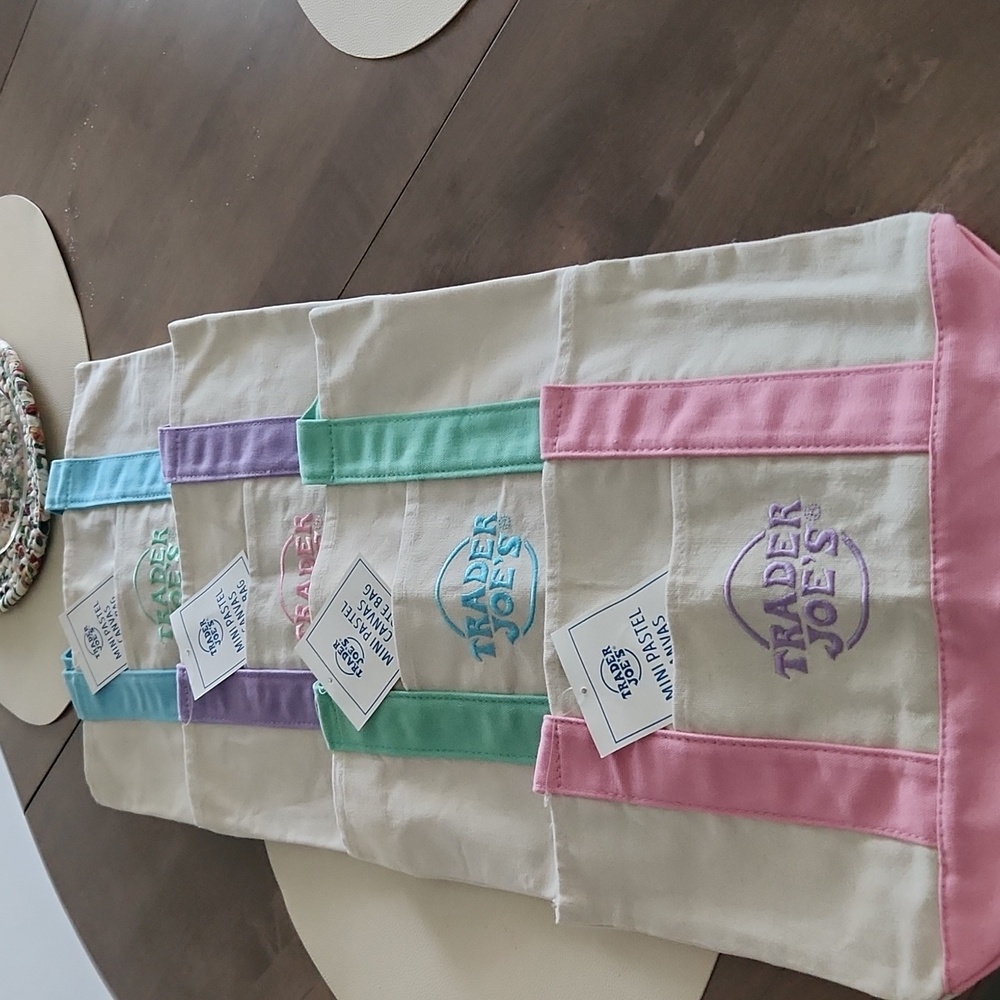 Bundle of 4 Trader Joe’s mini tote bags NEW EASTER COLORS.